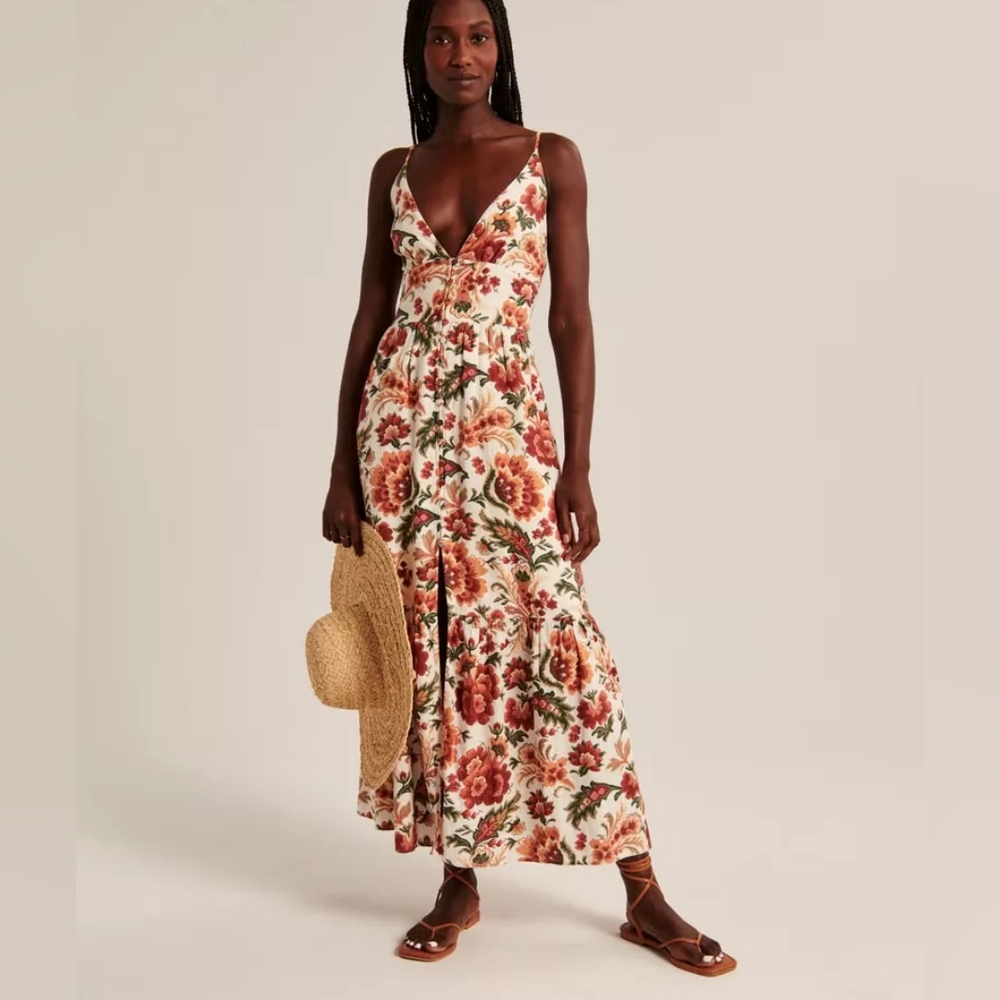Abercrombie &Fitch linen floral button through maxi dress  Sz XL